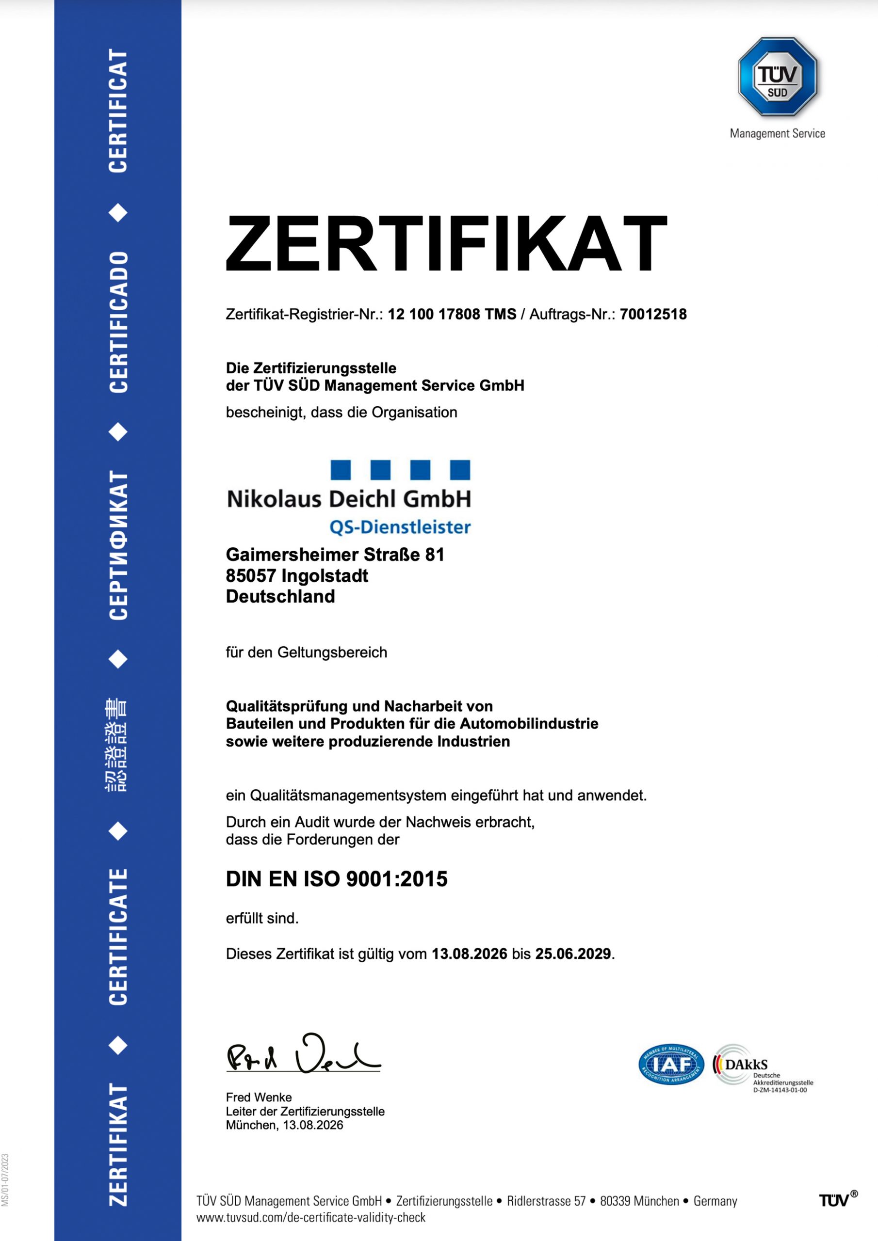 TÜV SÜD Zertifikat Deichl GmbH